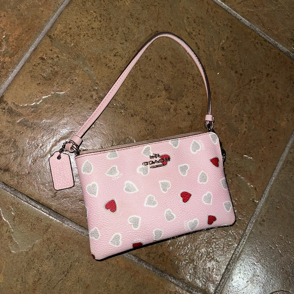 Coach Pink and Red Heart Wristlet